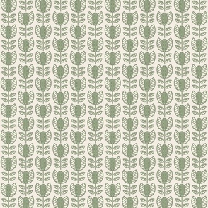 Bold Scandinavian flowers with stripes and dots - Fika coordinate - artichoke green on linen white - small