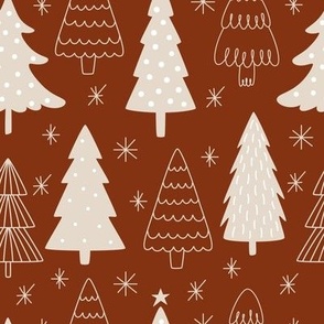 beige Christmas tree on red background