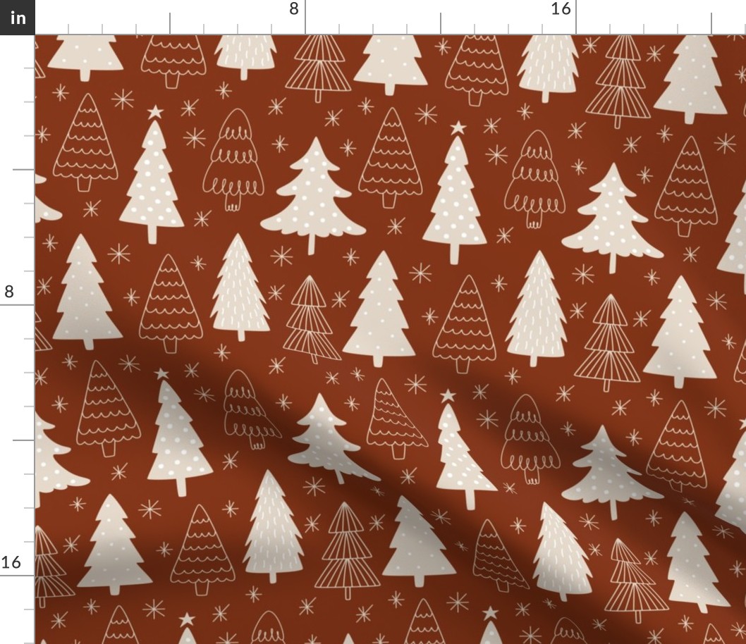 beige Christmas tree on red background