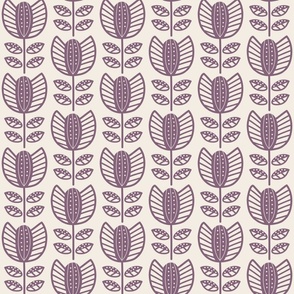 Bold Scandinavian flowers with stripes and dots - Fika coordinate - dusty berry/red-purple on linen white - medium