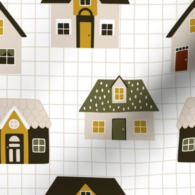 Houses on a checkered background