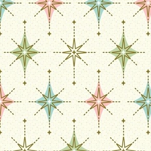 Sparkling Starbursts and Diamonds - Small Light Pink, Green, Aqua