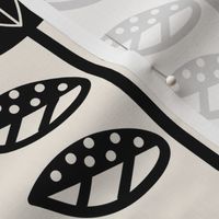 Bold Scandinavian flowers with stripes and dots - Fika coordinate - black on linen white - large