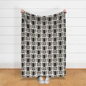 Bold Scandinavian flowers with stripes and dots - Fika coordinate - black on linen white - large