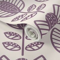 Bold Scandinavian flowers with stripes and dots - Fika coordinate - dusty berry/red-purple on linen white - large