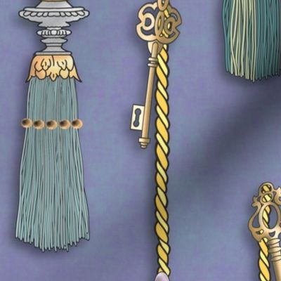 Brass Key Tassels on Soft Royal Purple Velvet