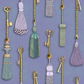 Brass Key Tassels on Soft Royal Purple Velvet