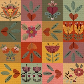 (M) Cross Stitch Folk Art Checkers