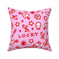 Lucky Retro 1950s Flash Tattoo Pink, Red and White by Lisa Chicken