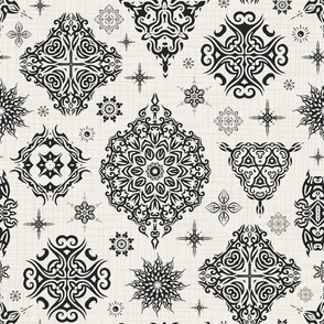 Ornamental Damask Tattoo Sheet - Black and Cream