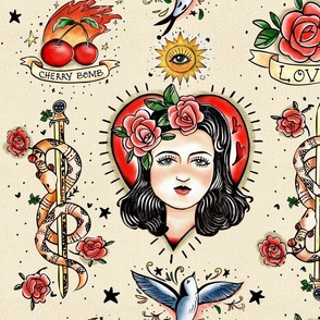 Pin Up Tattoo Fabric, Wallpaper and Home Decor | Spoonflower
