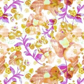 Watercolor meadow flowers - summer blossom tropical surf and beach theme mustard rust pink  