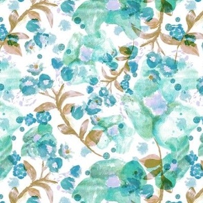 Watercolor meadow flowers - summer blossom tropical surf and beach theme teal blue beige on white 
