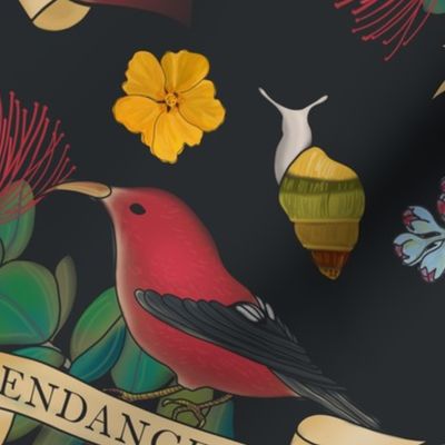 Tattoo Endangered Hawaiian Flora and Fauna dark gray background