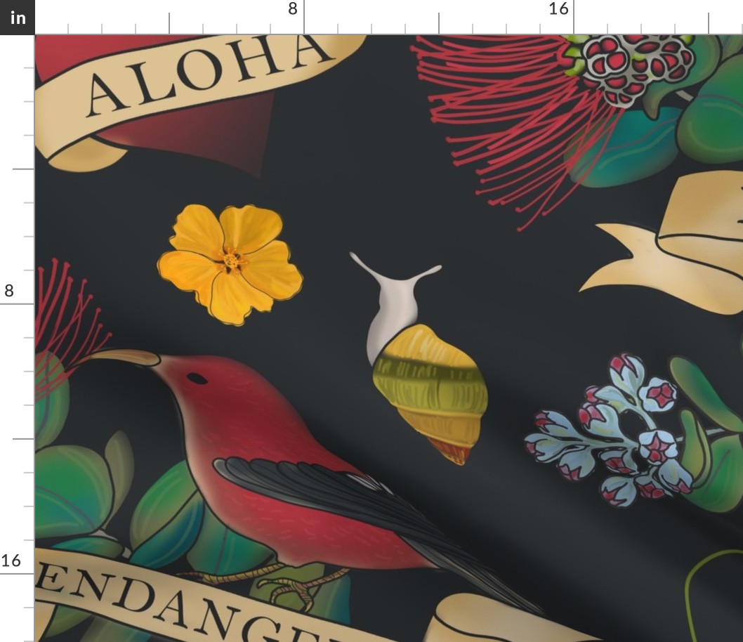 Large Tattoo Endangered Hawaiian Flora and Fauna dark gray