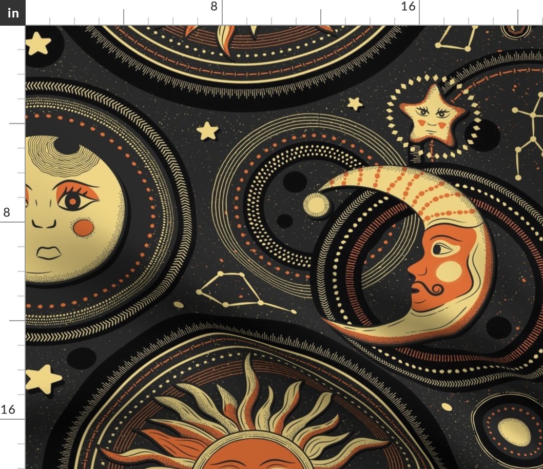 Vintage Astronomy: The Sun, The Moon and The Stars / Large Scale, Wallpaper