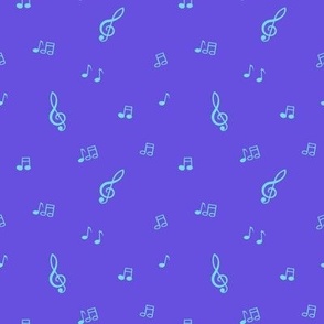 Musical notes turquoise on purple 