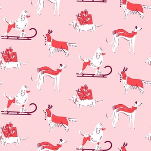 Holiday Dogs in Red and Pink