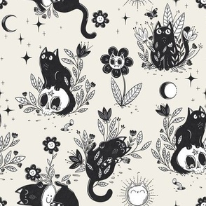 Cat Tattoo Fabric, Wallpaper and Home Decor | Spoonflower