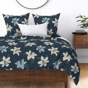 Lilies in beige and blue, on a larger scale
