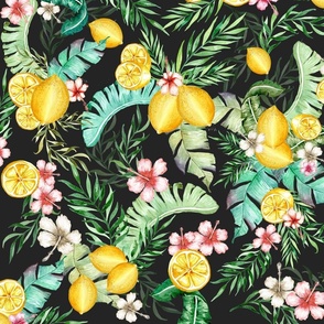Lemons tropical flowers