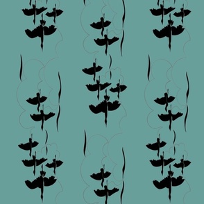 Flying Cranes in darker seagreen, sideways