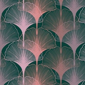 Gingko Leaves - Green & Coral