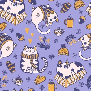 cozy christmas cat - big scale - lilac yellow