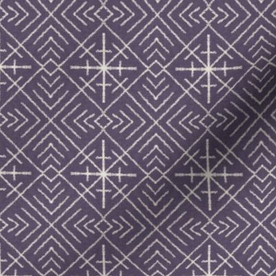 ethnic tribal linework, mud cloth, geometric diamond pattern, cream on dark lavender