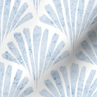 small scale abstract watercolor fan - fog scallop - coastal blue wallpaper