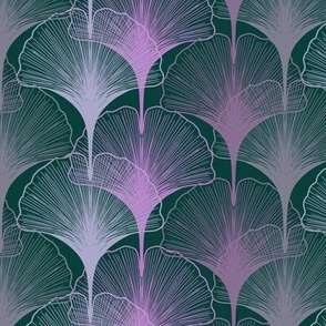 Gingko Leaves Green & Purple