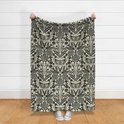 Norah Nouveau Tribal Swallow Damask (Black Ivory) - Large