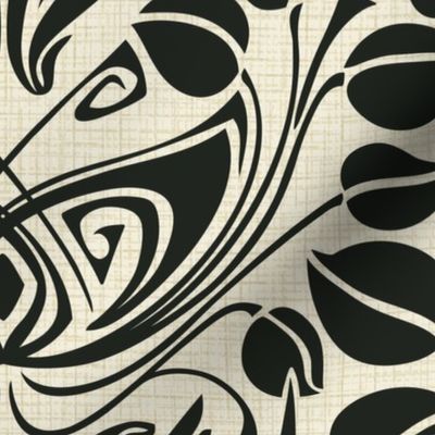 Norah Nouveau Tribal Swallow Damask (Black Ivory) - Large