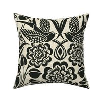 Norah Nouveau Tribal Swallow Damask (Black Ivory) - Large