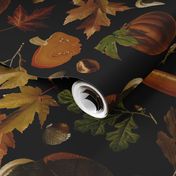 Thanksgiving approaching, vintage turkey, antique pumpkin,festive food, nostalgic colourful autumn leaves - contrast black
