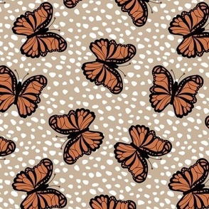 Butterflies and dots - summer butterfly boho style autumn garden burnt orange on beige seventies vintage palette