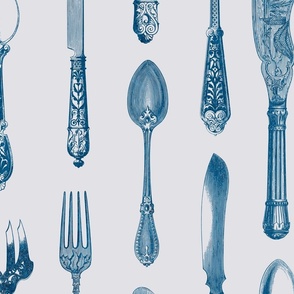 Historic Silverware Pattern For Kitchen, Hotel, Bar And Restaurant In Blue Grey