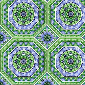 Tile Mandala--Green and blue
