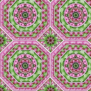 Tile Mandala--Green and pink