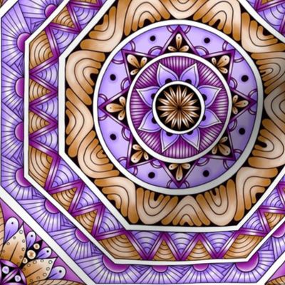 Tile Mandala--yellow and purple