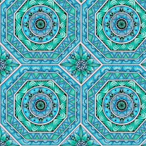 Tile Mandala--Blue and aqua