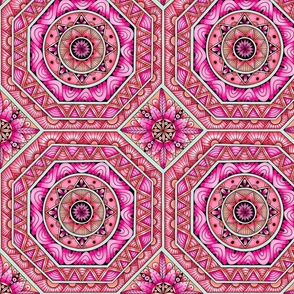 Tile Mandala--Red and pink