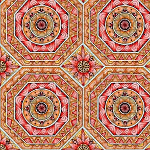 Tile Mandala--Red, yellow, orange