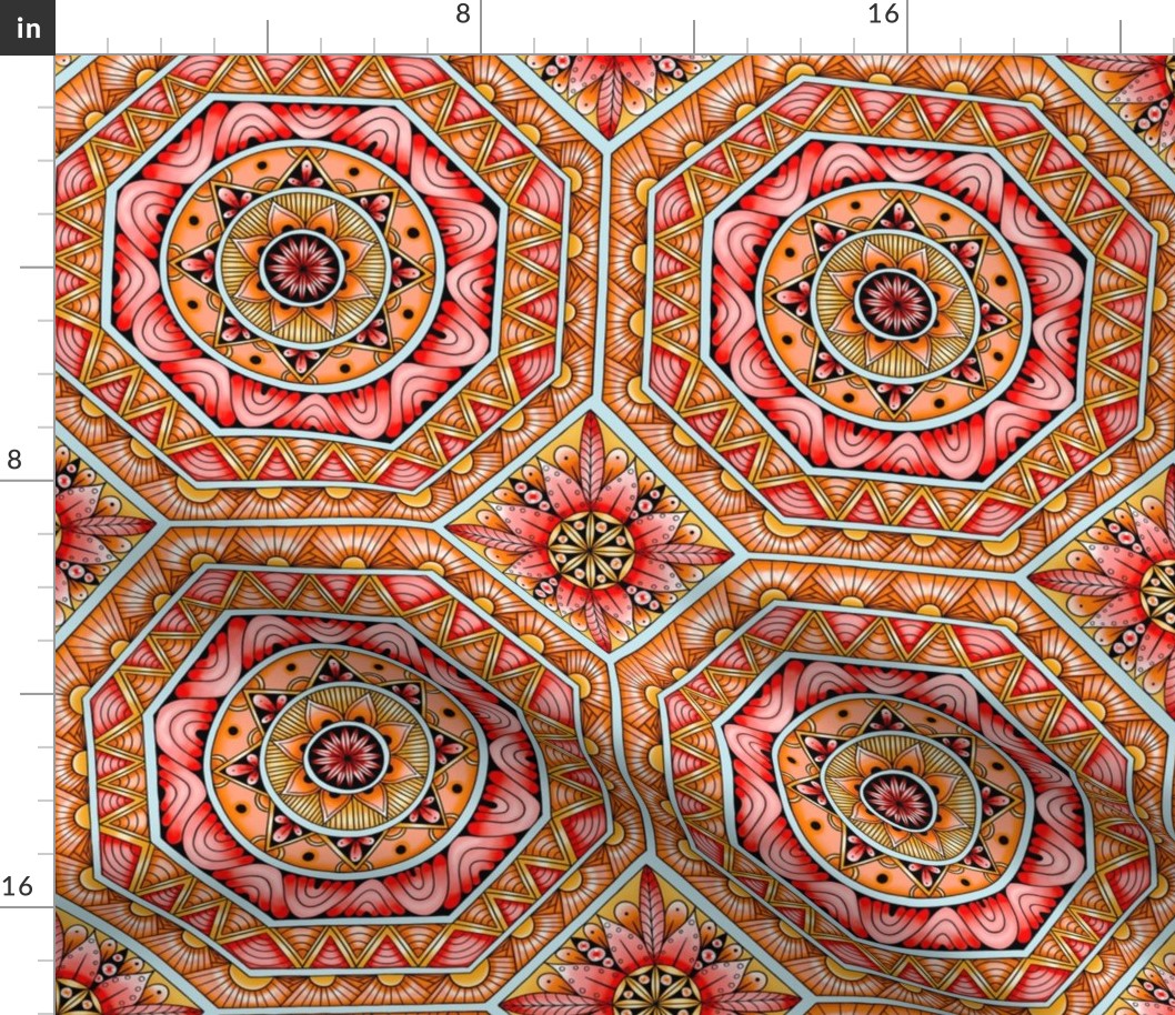 Tile Mandala--Red, yellow, orange