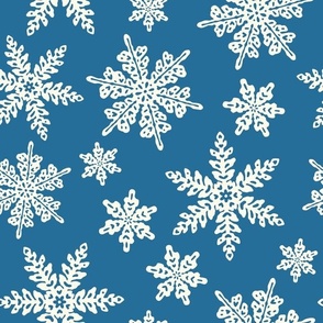 Pretty Snowflakes on Dark Blue (Large Scale)