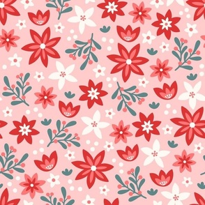 Poinsettia Garden on Pink (Large Scale)