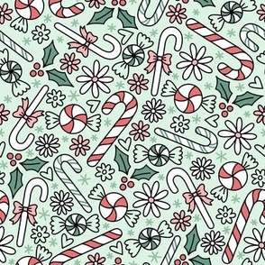 Candy Cane Floral on Mint (Large Scale)