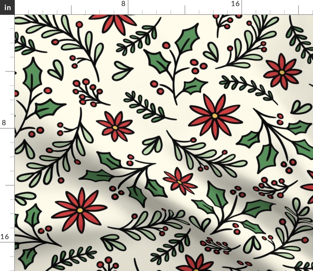 Winter Botanicals in Red & Green (Large Scale)