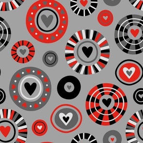 Hearts & Circles: Red & Gray (Large Scale)