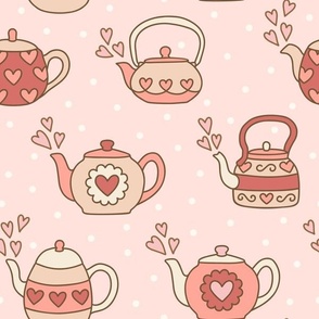Heart Teapots on Pink (Large Scale)